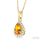 5x3 MM Pear Shape Citrine and 1/20 ctw Single Cut Diamond Halo Semi Precious Pendant with Chain in 14K Yellow Gold